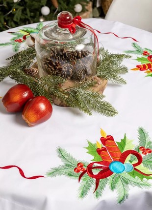 HISTROV New Year’s tablecloth with embroidery 100×100 cm.White