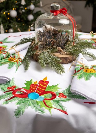 HISTROV Set for New Year’s and Christmas table Tablecloth and Napkins White