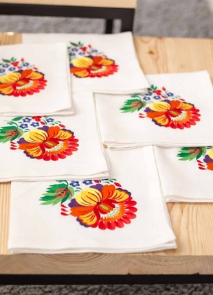 Napkins with embroidered flower HISTROV white 6 pcs