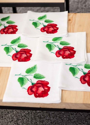 Napkins HISTROV with embroidered roses White 6 pcs