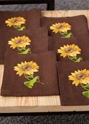 Napkins with embroidery HISTROV 6 pcs Brown