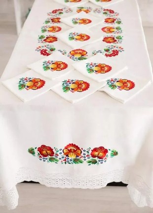 Tablecloth with embroidery and 12 napkins HISTROV 270×160 Beige2 photo