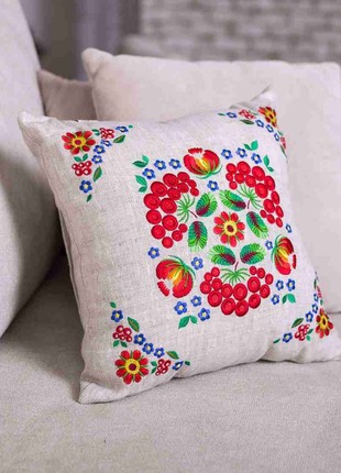 Pillow with embroidery “Petrikovka” beige HISTROV 2102003