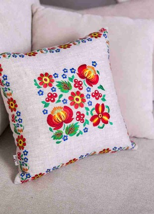 Pillow with embroidery “Petrikovka” beige HISTROV 2102004