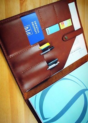 Leather organizer folder, portfolio, with a personalized notebook, A4