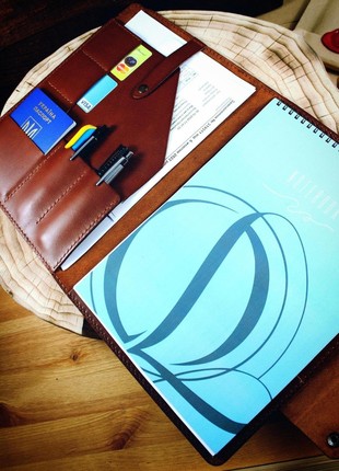 Leather organizer folder, portfolio, with a personalized notebook, A42 photo