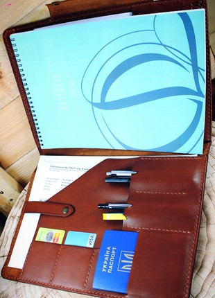 Leather organizer folder, portfolio, with a personalized notebook, A43 photo