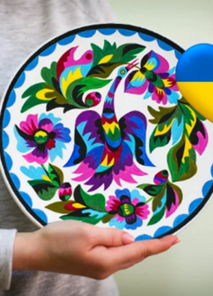 Samchykivka Pink and Blue Bird Decorative Wooden Plate Hand Painted