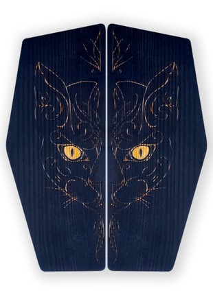 Oh! SADHU Board for Yoga from Natural Oak, Black Cat with Realistic Eyes1 photo
