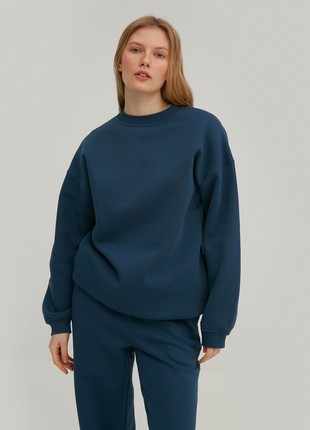Navy blue loose-fit jersey sweatshirt with fleece