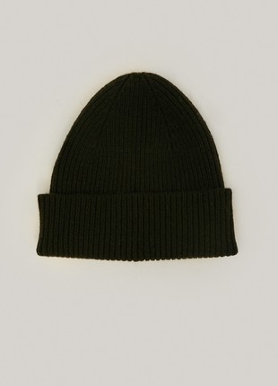 Knitted black cashmere beanie hat with lapel4 photo