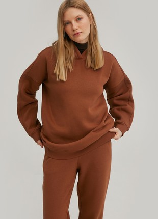 Chocolate loose-fit jersey hoodie with fleece