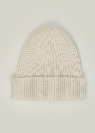 Knitted milky cashmere beanie hat with lapel4 photo