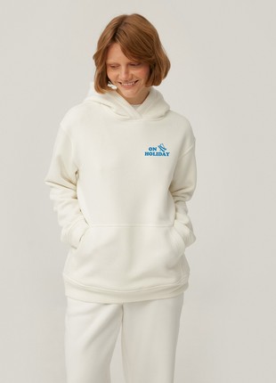 Milky jersey hoodie "On Holiday" with fleece