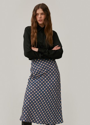 Blue midi tencel skirt with geometric print