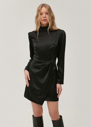 Black draped satin dress