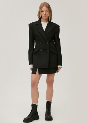 Double-breasted black fitted jacket with wool2 photo