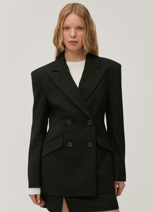 Double-breasted black fitted jacket with wool4 photo
