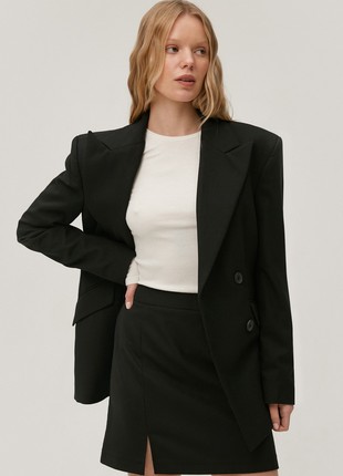 Double-breasted black fitted jacket with wool3 photo