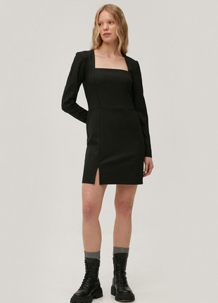 Black mini dress made of suiting fabric with wool3 photo