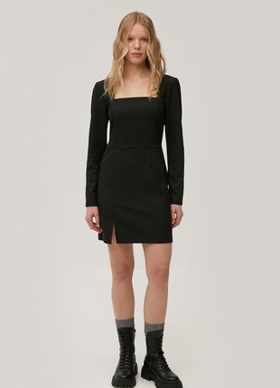 Black mini dress made of suiting fabric with wool2 photo