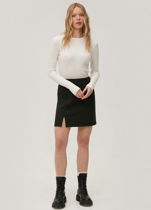 Black mini skirt made of suiting fabric with wool