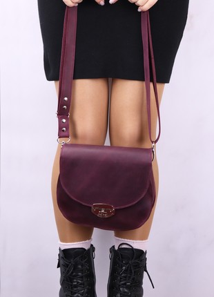 Leather crossbody bag for women/ Burgundy - 10176 photo