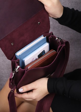 Womens leather top handle bag/ elegant bag briefcase with shoulder strap/ Burgundy - 1017 - A4 photo