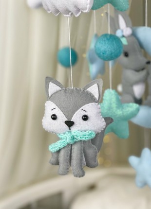 Musical baby mobile with bracket gray-turquoise5 photo