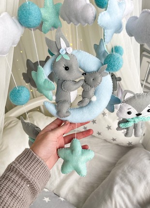 Musical baby mobile with bracket gray-turquoise8 photo