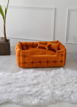 Handmade orange pet bed with name embroidery beds for big dogs and small cats (XS)