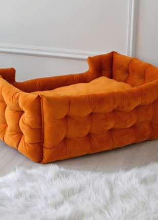 Handmade orange pet bed with name embroidery beds for big dogs - 27.5x19.6 in. (70x50 cm.)3 photo