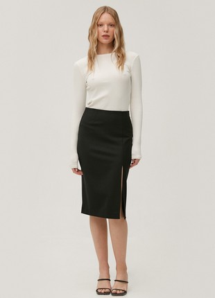 Black midi skirt made of suiting fabric with wool1 photo