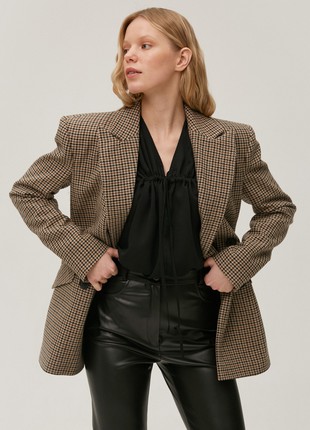 Double-breasted fitted jacket in houndstooth print with wool2 photo