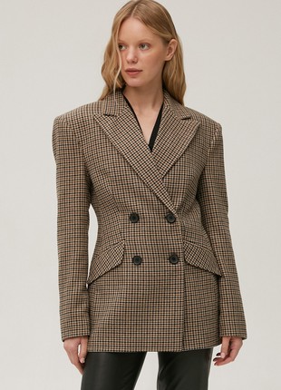 Double-breasted fitted jacket in houndstooth print with wool3 photo