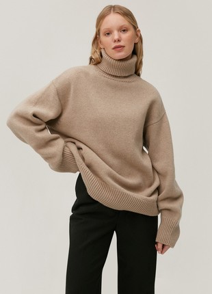 Cashmere beige high neck loose-fit sweater