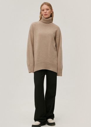 Cashmere beige high neck loose-fit sweater2 photo