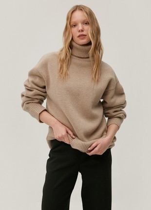 Cashmere beige high neck loose-fit sweater4 photo