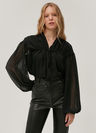 Black draped satin dress3 photo