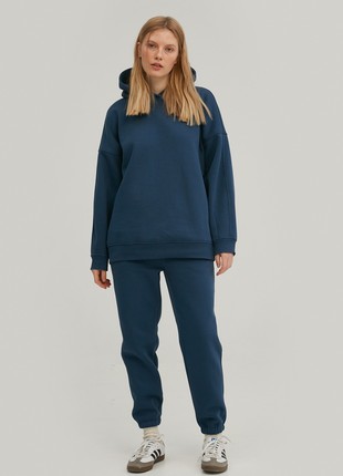 Navy blue cropped jersey joggers with fleece