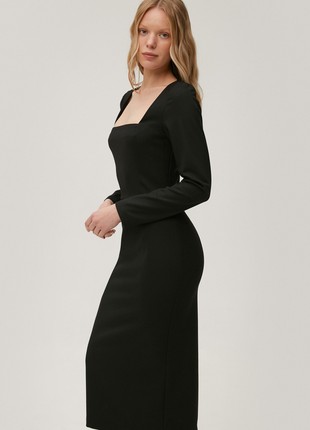 Black midi dress made of suiting fabric with wool3 photo