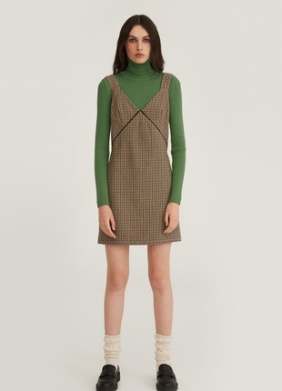 Straight-cut mini sundress in houndstooth pattern with wool