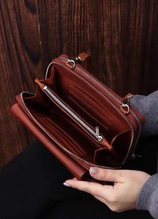 Leather crossbody bag wallet for iphone 14/ Bag with Built in Wallet on shoulder strap for women/ Brown - 10104 photo