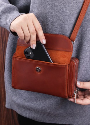 Leather crossbody bag wallet for iphone 14/ Bag with Built in Wallet on shoulder strap for women/ Brown - 10102 photo