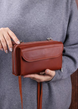 Leather crossbody bag wallet for iphone 14/ Bag with Built in Wallet on shoulder strap for women/ Brown - 10109 photo