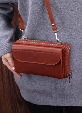 Leather crossbody bag wallet for iphone 14/ Bag with Built in Wallet on shoulder strap for women/ Brown - 10101 photo