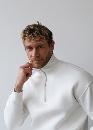 Quarter-Zip cotton Sweater with fleece | Soft Pullover with collar | Milk color | Made in Ukraine | Rebellis2 photo