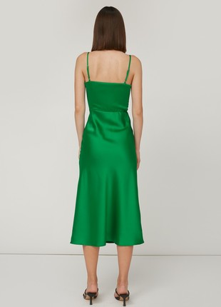 Bright green satin slip dress4 photo