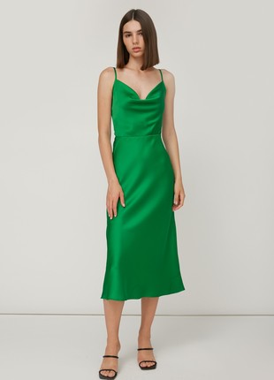 Bright green satin slip dress