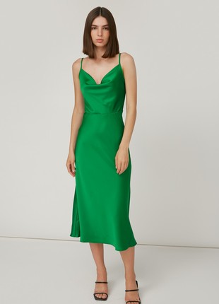 Bright green satin slip dress2 photo